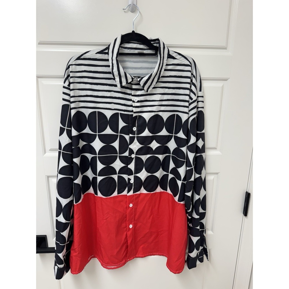 Unbranded Women 4XL Blouse Top Button Front Artsy Stretch Geometric Multicolor